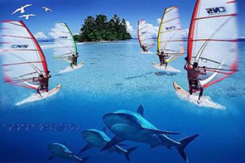 Solomon  Islands - COMPOSING - surfies/silvertips/birds -... by Manfred Bail 